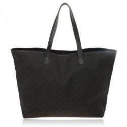 Pre Owned Gucci Black GG Monogram Canvas &amp; Leather Large Tote Bag