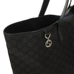 Pre Owned Gucci Black GG Monogram Canvas &amp; Leather Large Tote Bag