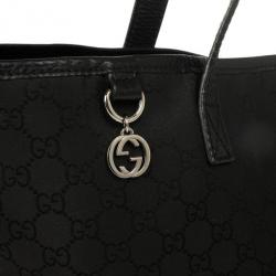 Pre Owned Gucci Black GG Monogram Canvas &amp; Leather Large Tote Bag