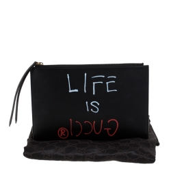 مملوكة مسبقًا Gucci Black Leather Guccighost Life is Gucci Clutch