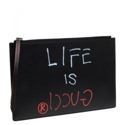 مملوكة مسبقًا Gucci Black Leather Guccighost Life is Gucci Clutch