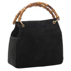 مملوكة مسبقًا Gucci Black Velvet Bamboo Top Handle Bag