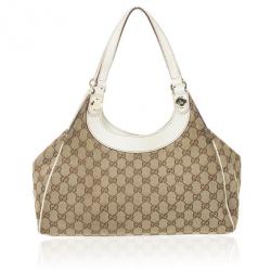 Pre Owned Gucci Beige and Ivory Monogram Charmy Hobo