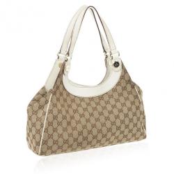 Pre Owned Gucci Beige and Ivory Monogram Charmy Hobo