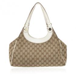 Pre Owned Gucci Beige and Ivory Monogram Charmy Hobo