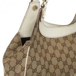 Pre Owned Gucci Beige and Ivory Monogram Charmy Hobo