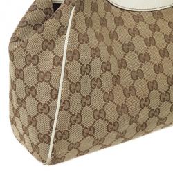 Pre Owned Gucci Beige and Ivory Monogram Charmy Hobo