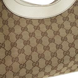 Pre Owned Gucci Beige and Ivory Monogram Charmy Hobo