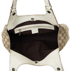 Pre Owned Gucci Beige and Ivory Monogram Charmy Hobo