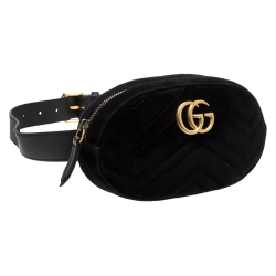 Gucci Black Matelassé Velvet GG Marmont Belt Bag