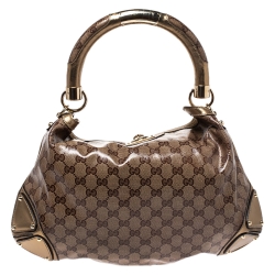 Gucci Beige/Gold GG Crystal Canvas and Leather Medium Babouska Indy Hobo