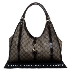 مملوكة مسبقًا Gucci Beige/Brown GG Supreme Canvas and Patent Leather Jackie O Hobo