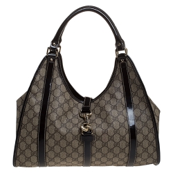 مملوكة مسبقًا Gucci Beige/Brown GG Supreme Canvas and Patent Leather Jackie O Hobo
