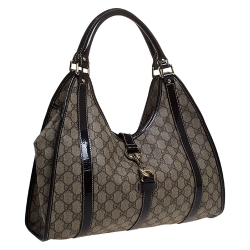 مملوكة مسبقًا Gucci Beige/Brown GG Supreme Canvas and Patent Leather Jackie O Hobo