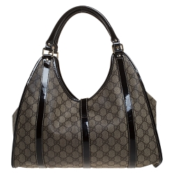 مملوكة مسبقًا Gucci Beige/Brown GG Supreme Canvas and Patent Leather Jackie O Hobo