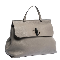 Pre Owned Gucci Grey Leather Large Bamboo Daily Top Handle Bag