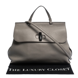 Pre Owned Gucci Grey Leather Large Bamboo Daily Top Handle Bag