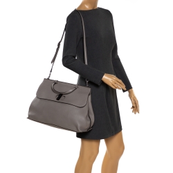 Pre Owned Gucci Grey Leather Large Bamboo Daily Top Handle Bag