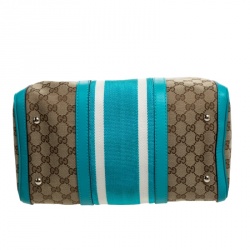 مملوكة مسبقًا Gucci Beige/Blue GG Canvas and Leather Medium Vintage Web Boston Bag