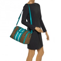 مملوكة مسبقًا Gucci Beige/Blue GG Canvas and Leather Medium Vintage Web Boston Bag