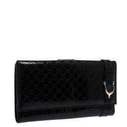 Pre Owned Gucci Black Microguccissima Patent Leather Nice Continental Wallet