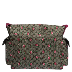 Pre Owned Gucci Beige/Pink GG Supreme Canvas and Leather Strawberry Print Diaper Messenger Bag