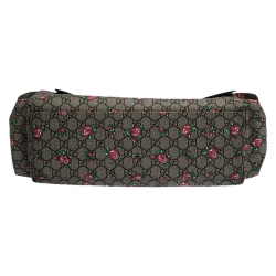 Pre Owned Gucci Beige/Pink GG Supreme Canvas and Leather Strawberry Print Diaper Messenger Bag