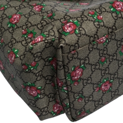 Pre Owned Gucci Beige/Pink GG Supreme Canvas and Leather Strawberry Print Diaper Messenger Bag