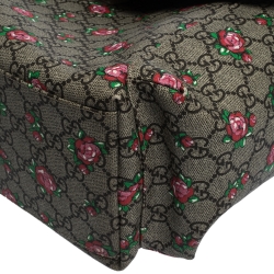 Pre Owned Gucci Beige/Pink GG Supreme Canvas and Leather Strawberry Print Diaper Messenger Bag