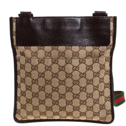 Pre Owned Gucci Brown GG Canvas and Leather Web Messenger Bag