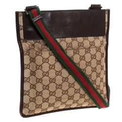 Pre Owned Gucci Brown GG Canvas and Leather Web Messenger Bag