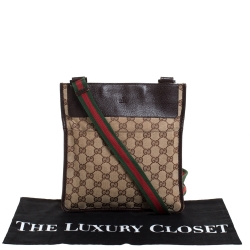 Pre Owned Gucci Brown GG Canvas and Leather Web Messenger Bag