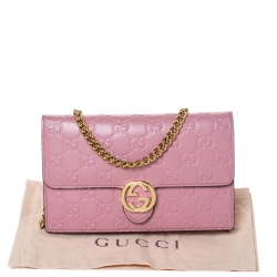 Gucci Pink Guccissima Leather Icon Wallet on Chain