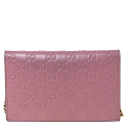Gucci Pink Guccissima Leather Icon Wallet on Chain