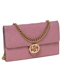 Gucci Pink Guccissima Leather Icon Wallet on Chain