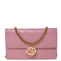 Gucci Pink Guccissima Leather Icon Wallet on Chain