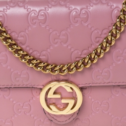 Gucci Pink Guccissima Leather Icon Wallet on Chain