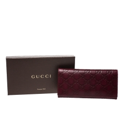 Pre Owned Gucci Burgundy Guccissima Leather Flap Continental Wallet
