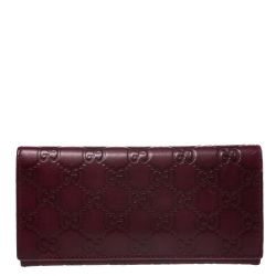 Pre Owned Gucci Burgundy Guccissima Leather Flap Continental Wallet
