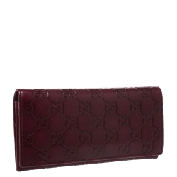 Pre Owned Gucci Burgundy Guccissima Leather Flap Continental Wallet