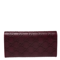 Pre Owned Gucci Burgundy Guccissima Leather Flap Continental Wallet