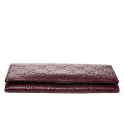 Pre Owned Gucci Burgundy Guccissima Leather Flap Continental Wallet
