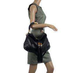 مملوكة مسبقًا Gucci Black Leather Indy Top Handle Bag
