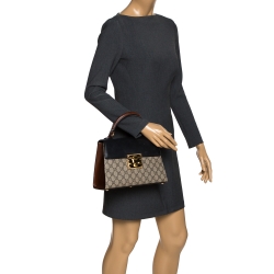 Pre Owned Gucci  Beige/Black GG Supreme Canvas and Leather Small Padlock Top Handle Bag