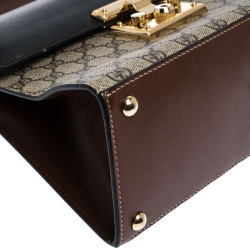 Pre Owned Gucci  Beige/Black GG Supreme Canvas and Leather Small Padlock Top Handle Bag