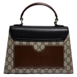 Pre Owned Gucci  Beige/Black GG Supreme Canvas and Leather Small Padlock Top Handle Bag