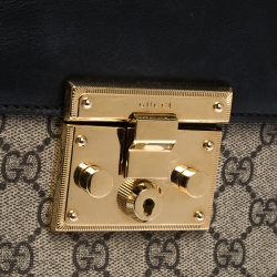 Pre Owned Gucci  Beige/Black GG Supreme Canvas and Leather Small Padlock Top Handle Bag