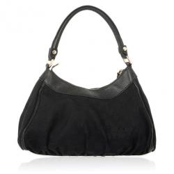 Pre Owned Gucci Black GG Canvas D Gold Hobo Bag