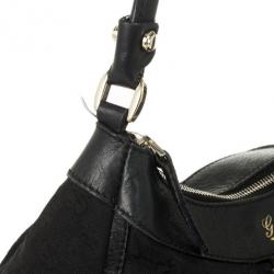 Pre Owned Gucci Black GG Canvas D Gold Hobo Bag