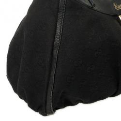 Pre Owned Gucci Black GG Canvas D Gold Hobo Bag